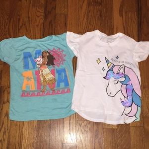 Girls Moana & Unicorn Tops - Size 4/5 & 5